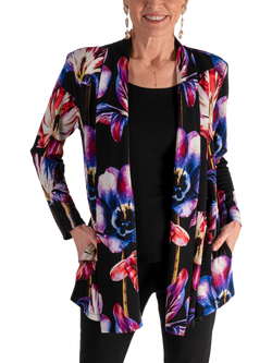 chesca Tulip Print Open Neck Cardigan, Black/Multi, Black/Multi