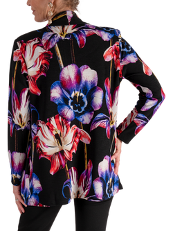 chesca Tulip Print Open Neck Cardigan, Black/Multi - view 2, Black/Multi
