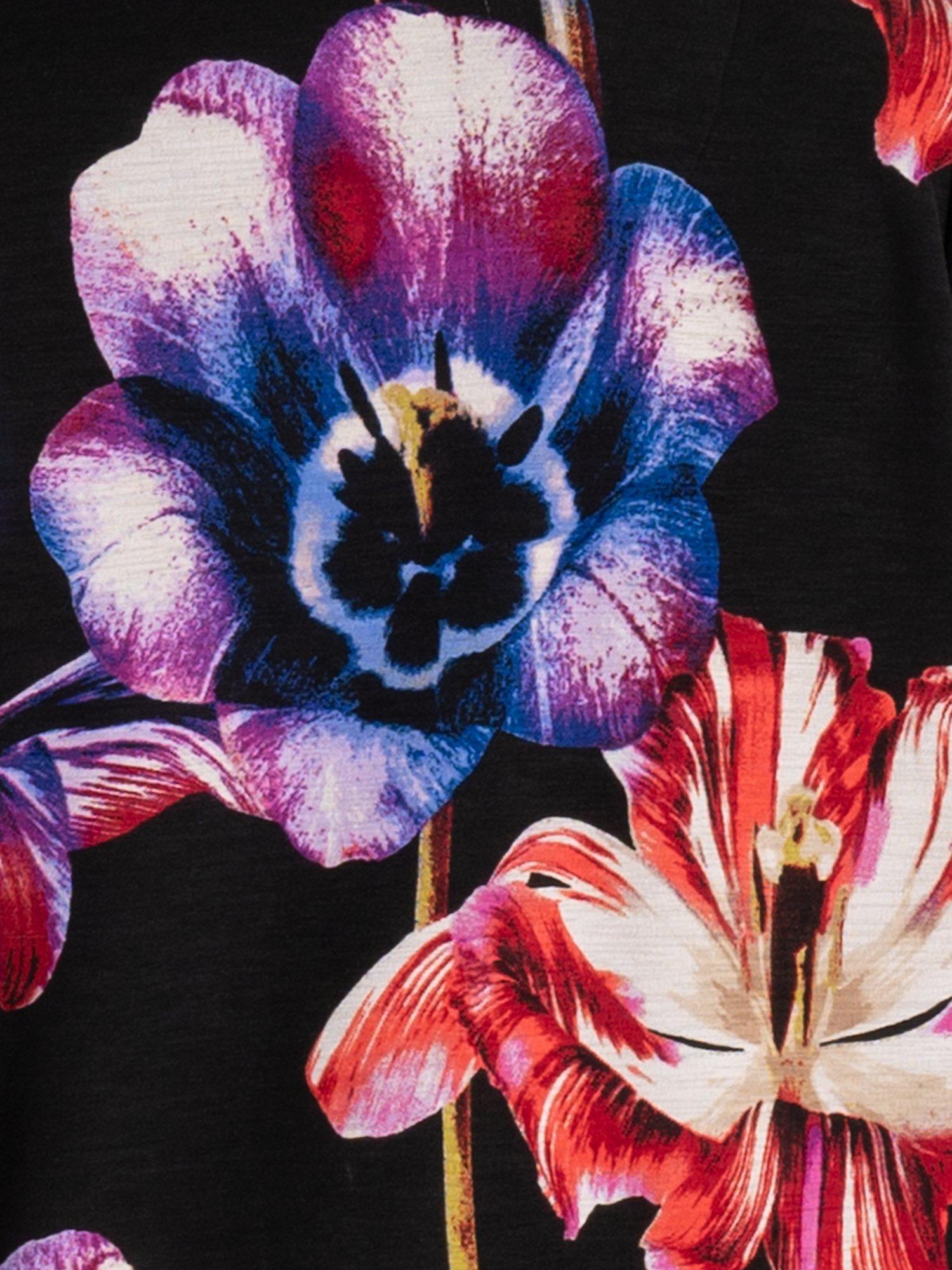 Product image 6 of 6, which shows chesca Tulip Print Open Neck Cardigan, Black/Multi, 12-14