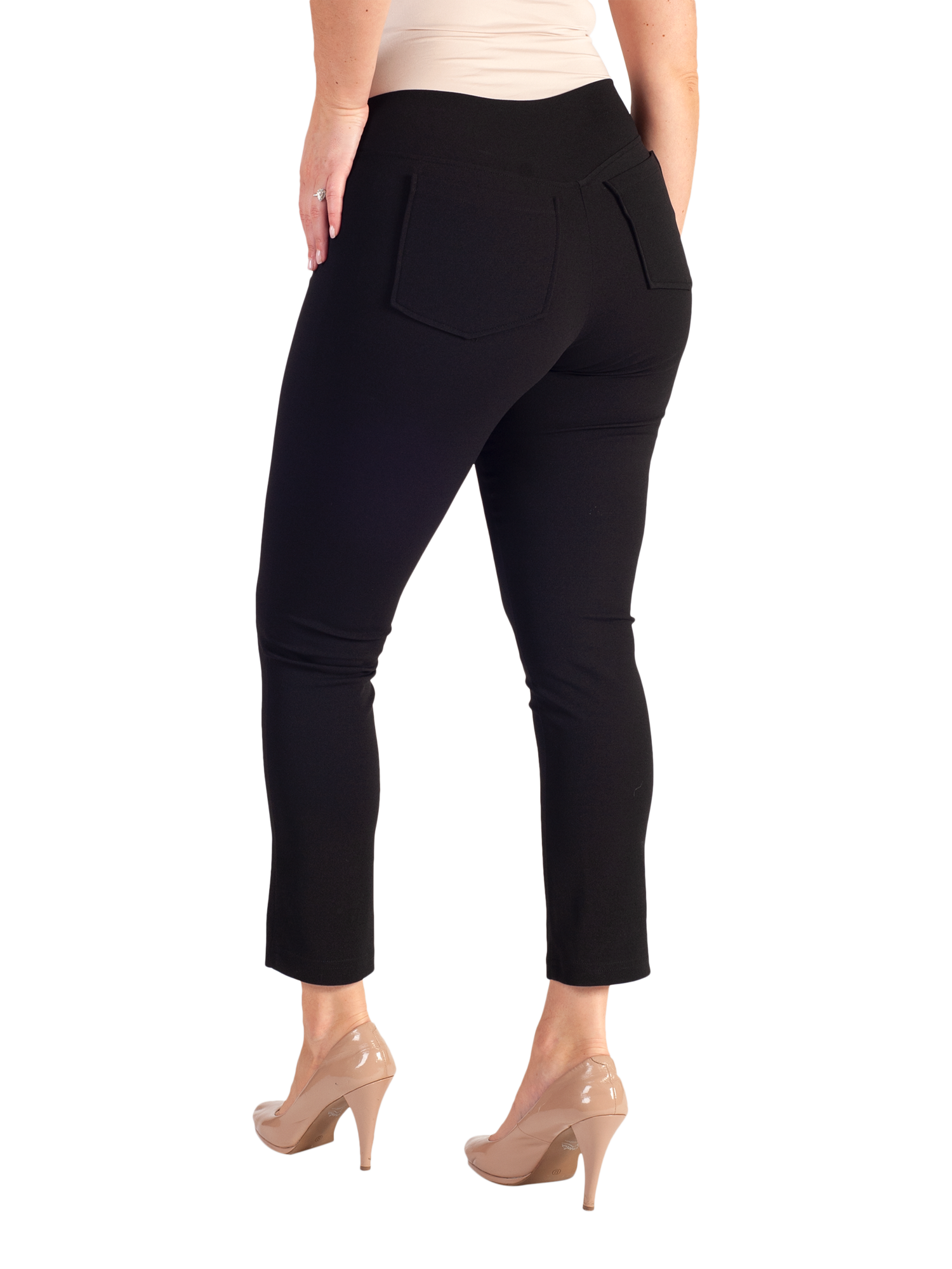 Product image 2 of 5, which shows chesca Slim Leg Crepe Jersey Trousers, Black, 14