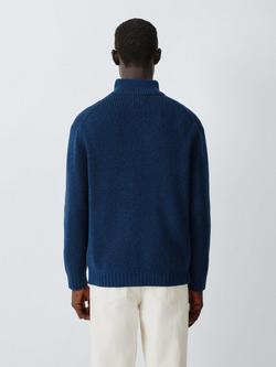 John Lewis Plated Waffle Knit Half Zip Jumper, Navy/Blue - view 2, Navy / Blue