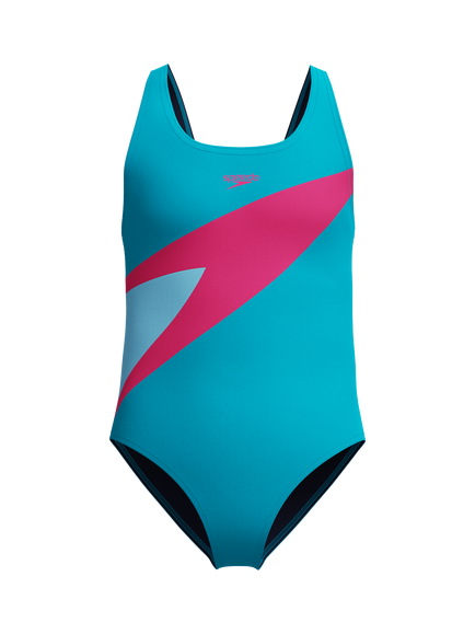 Speedo Kids' Hyperboom Butterfly Back Swimsuit, Mayan Blue/Pink, Mayan Blue/Pink