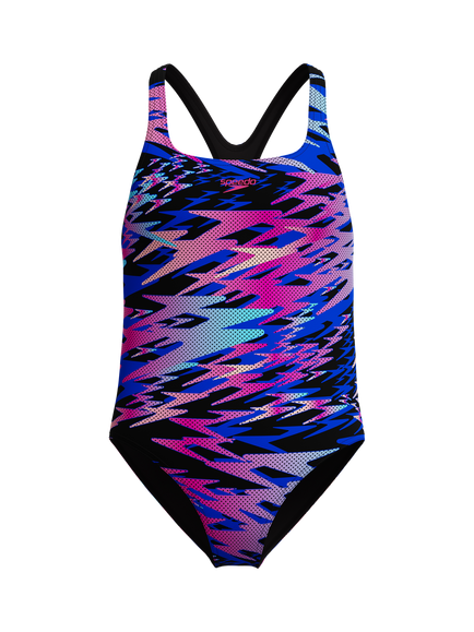 Speedo Kids' Hyperboom Print Medalist Swimsuit, Anthracite, Anthracite