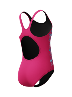 Speedo Kids' Placement Muscleback Swimsuit, Pink/Mayan Blue - view 2, Pink/Mayan Blue