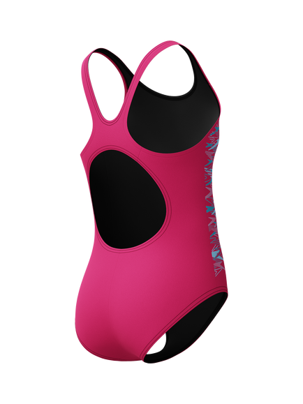 Speedo Kids' Placement Muscleback Swimsuit, Pink/Mayan Blue - view 2, Pink/Mayan Blue