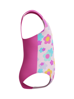 Speedo Kids' Floral Print Racerback Swimsuit, Neon Flamingo - view 2, Neon Flamingo