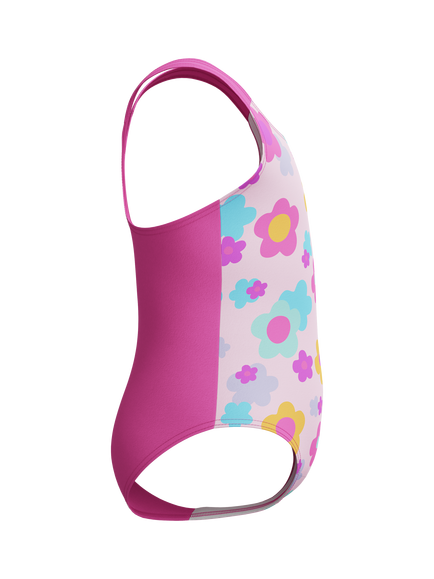 Speedo Kids' Floral Print Racerback Swimsuit, Neon Flamingo - view 2, Neon Flamingo