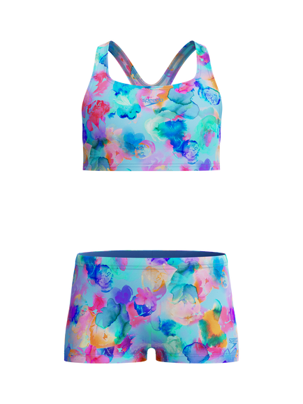 Speedo Kids' Print Racerback Bikini, Periwinkle Blue, Periwinkle Blue