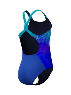 Speedo Kids' Print Powerback Swimsuit, Sapphire/Mayan Blue - view 2, Sapphire/Mayan Blue