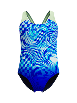 Speedo Kids' Print Splashback Swimsuit, Sapphire/Pale Clover, Sapphire/Pale Clover
