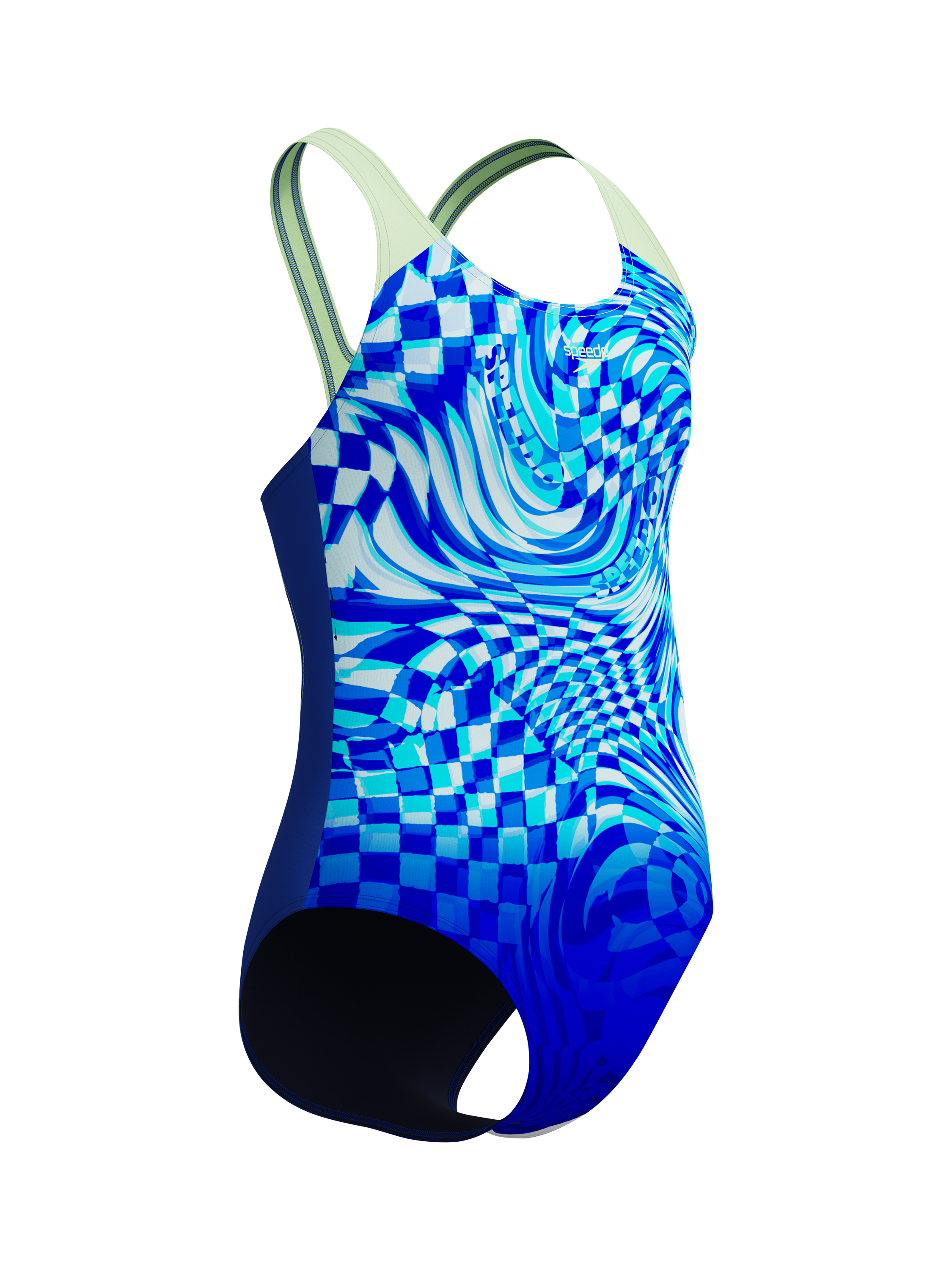 Product image 2 of 5, which shows Speedo Kids' Print Splashback Swimsuit, Sapphire/Pale Clover, 5-6 years
