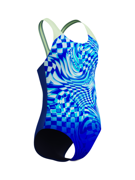 Speedo Kids' Print Splashback Swimsuit, Sapphire/Pale Clover - view 2, Sapphire/Pale Clover