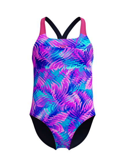 Speedo Kids' Print Powerback Swimsuit, Pink/Peacoat, Pink/Peacoat