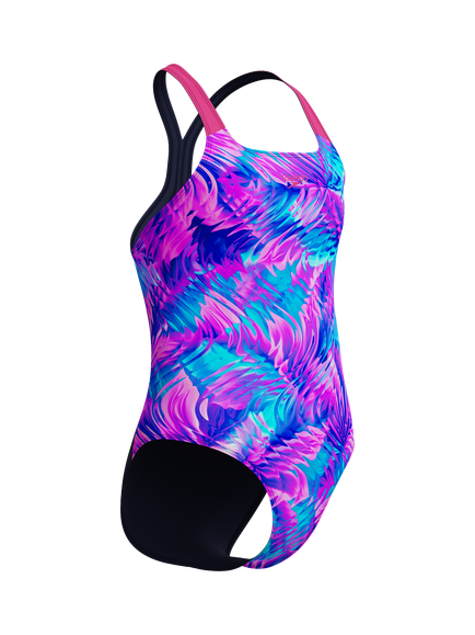 Speedo Kids' Print Powerback Swimsuit, Pink/Peacoat - view 2, Pink/Peacoat