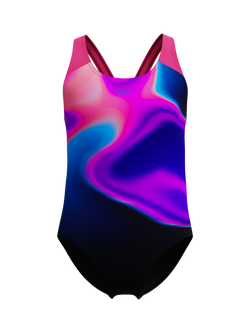 Speedo Kids' Print Splashback Swimsuit, Pink/Anthracite, Pink/Anthracite