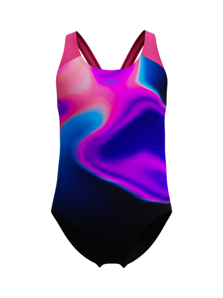 Speedo Kids' Print Splashback Swimsuit, Pink/Anthracite, Pink/Anthracite