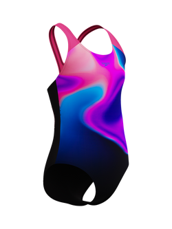 Speedo Kids' Print Splashback Swimsuit, Pink/Anthracite - view 2, Pink/Anthracite