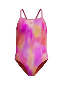 Speedo Kids' Print Thinstrap Swimsuit, Pink Lemonade, Pink Lemonade