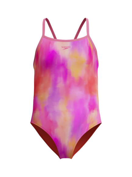 Speedo Kids' Print Thinstrap Swimsuit, Pink Lemonade, Pink Lemonade