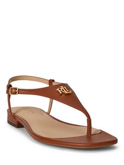 Lauren Ralph Lauren Everley II Crosshatch Leather Sandals - view 2, Lauren Tan