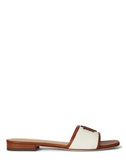 Lauren Ralph Lauren Everley Leather Trim Canvas Slide Sandals, Natural/Lauren Tan