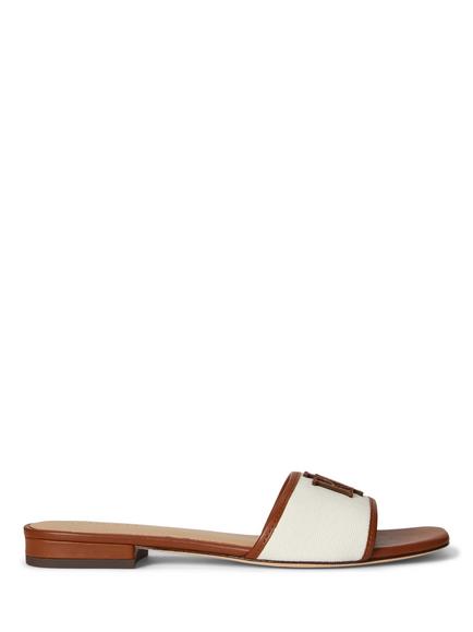 Lauren Ralph Lauren Everley Leather Trim Canvas Slide Sandals, Natural/Lauren Tan