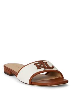 Lauren Ralph Lauren Everley Leather Trim Canvas Slide Sandals - view 2, Natural/Lauren Tan