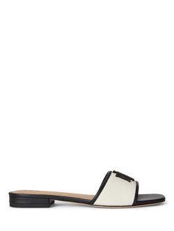 Lauren Ralph Lauren Everley Leather Trim Canvas Slide Sandals, Black