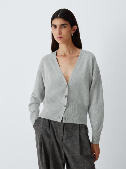 John Lewis Cashmere V-Neck Cardigan, Light Grey