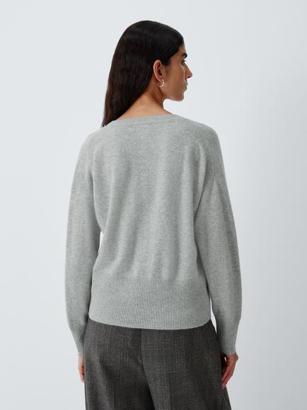 John Lewis Cashmere V-Neck Cardigan - view 2, Light Grey