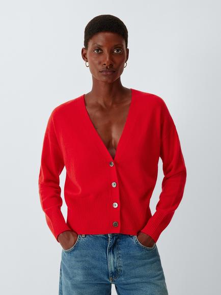 John Lewis Cashmere V-Neck Cardigan, Orange, Orange 07789