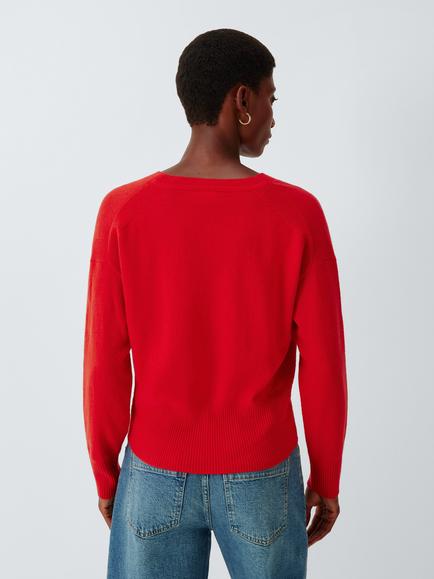 John Lewis Cashmere V-Neck Cardigan, Orange - view 2, Orange 07789