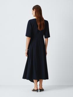 John Lewis Asymmetric Hem Short Sleeve Drape Midi Dress, Navy - view 2, Navy
