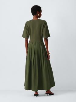 John Lewis Dropped Waist Short Sleeve Midi Dress, Khaki - view 2, Khaki