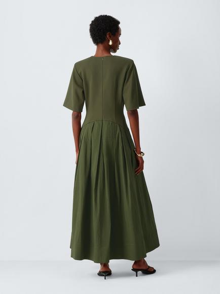 John Lewis Dropped Waist Short Sleeve Midi Dress, Khaki - view 2, Khaki