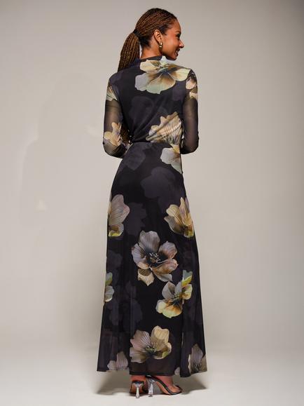 Jolie Moi Floral High Neck Long Sleeve Maxi Dress - view 2, Black