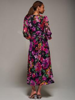 Jolie Moi Floral Long Sleeve Midaxi Dress, Purple Floral - view 2, Purple Floral