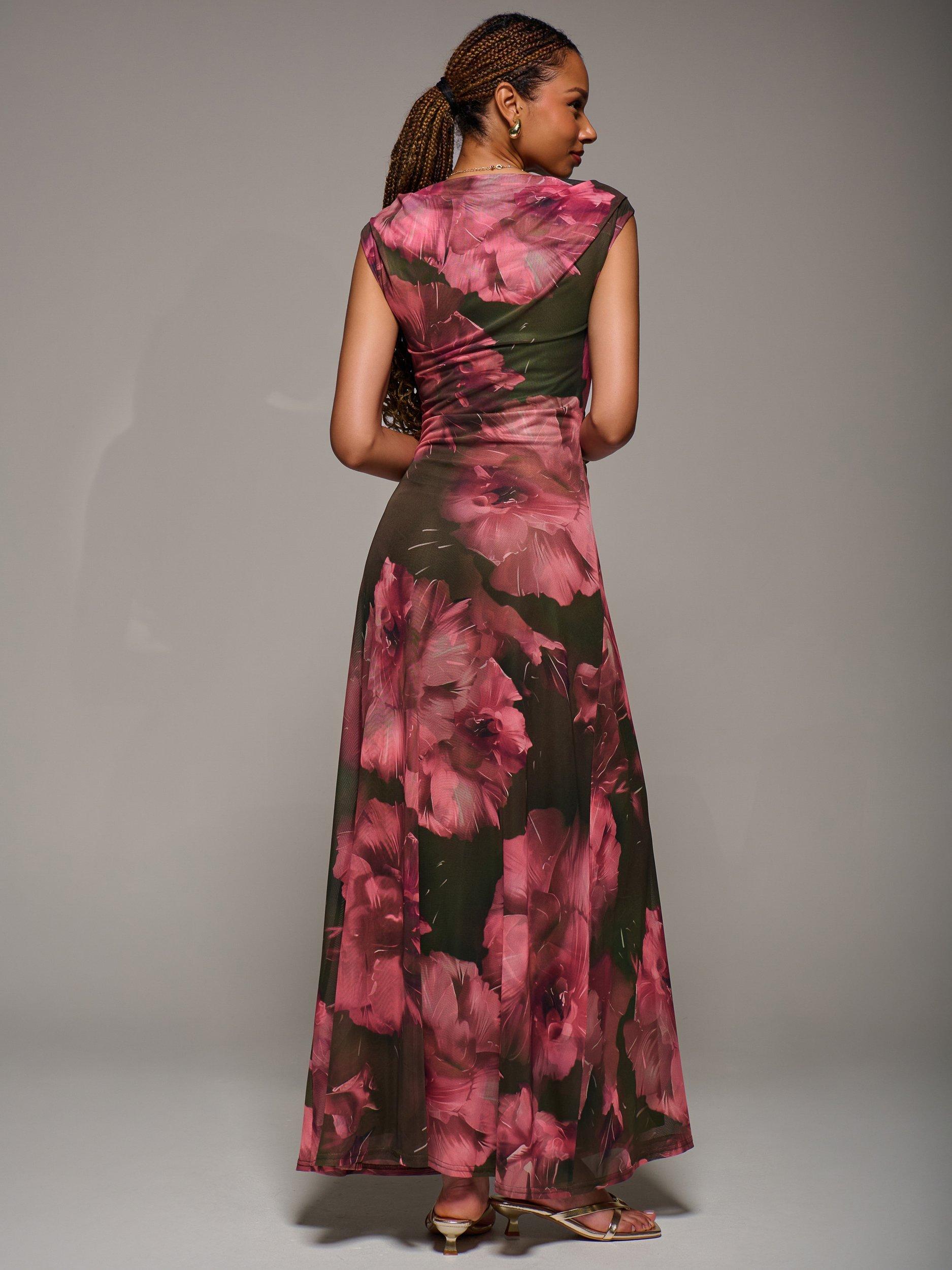 Product image 2 of 6, which shows Jolie Moi Abstract Multiway Mesh Maxi Dress, Red Abstract, 8