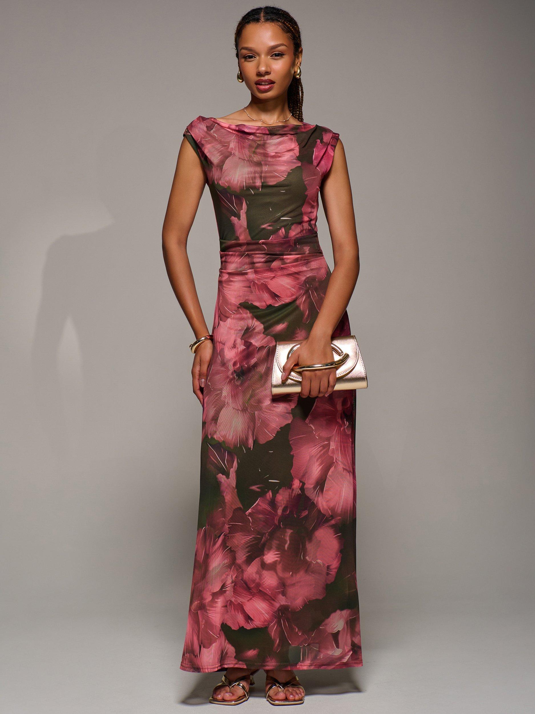 Product image 3 of 6, which shows Jolie Moi Abstract Multiway Mesh Maxi Dress, Red Abstract, 8