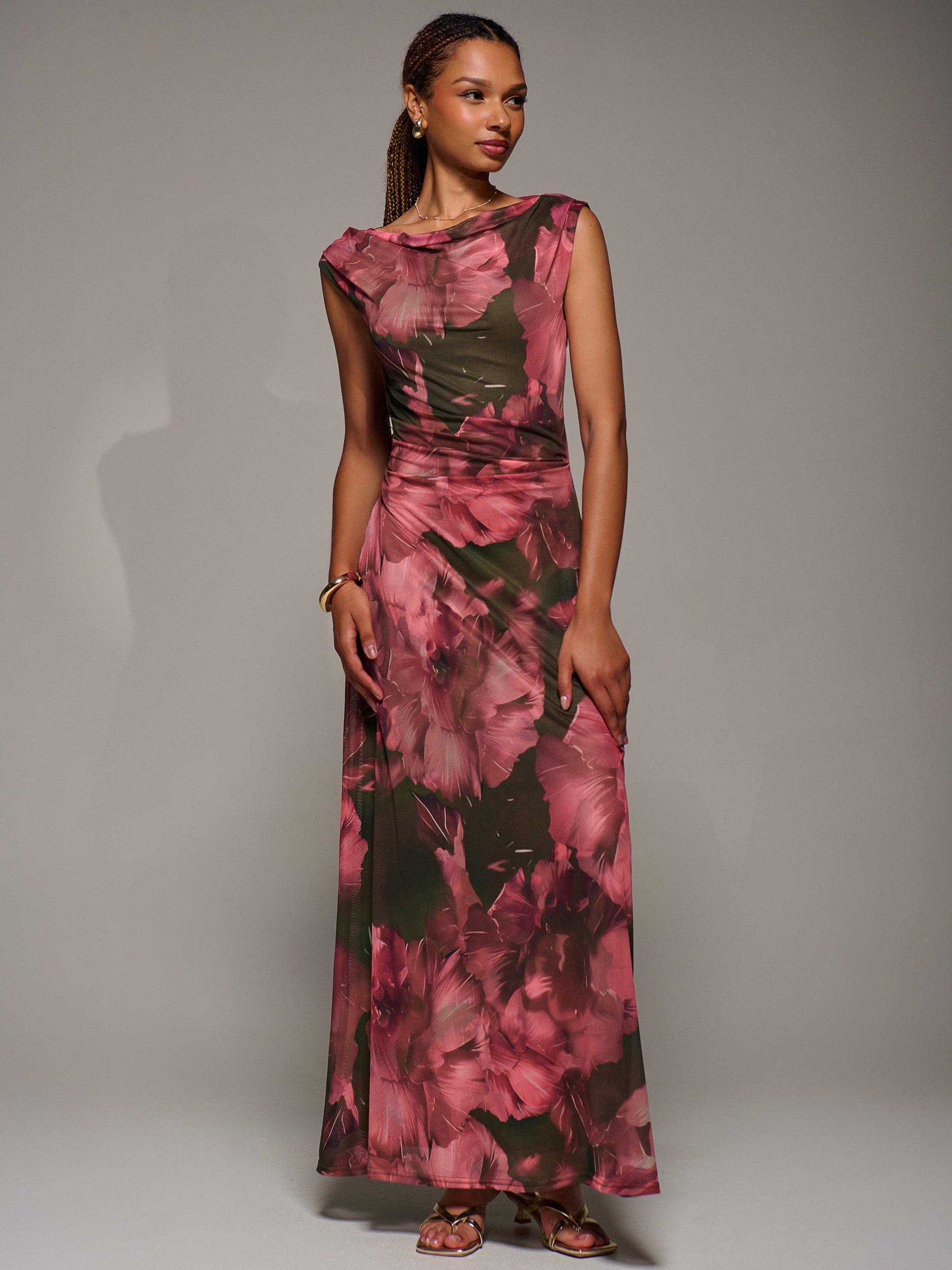 Product image 5 of 6, which shows Jolie Moi Abstract Multiway Mesh Maxi Dress, Red Abstract, 8