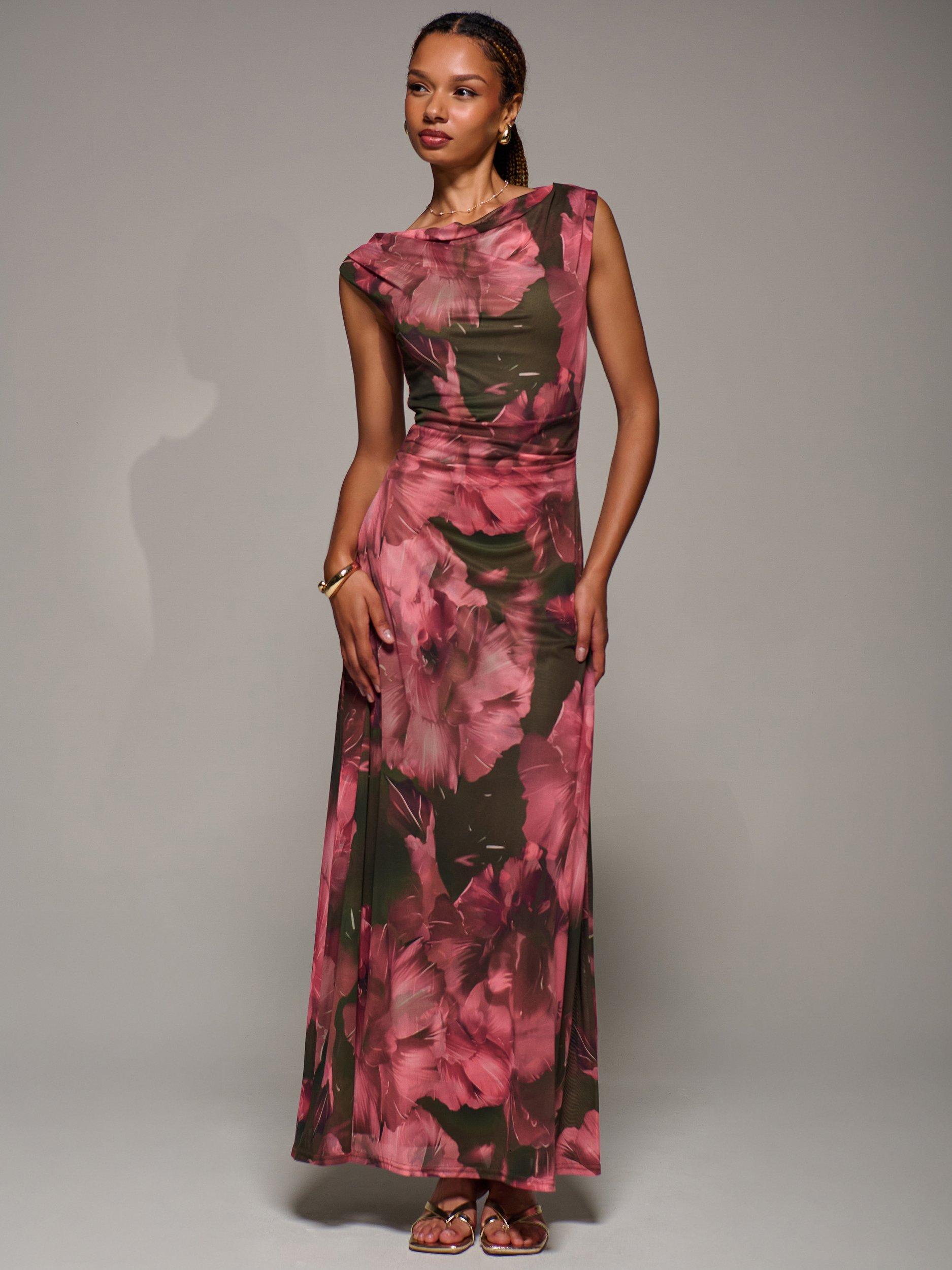 Product image 6 of 6, which shows Jolie Moi Abstract Multiway Mesh Maxi Dress, Red Abstract, 8