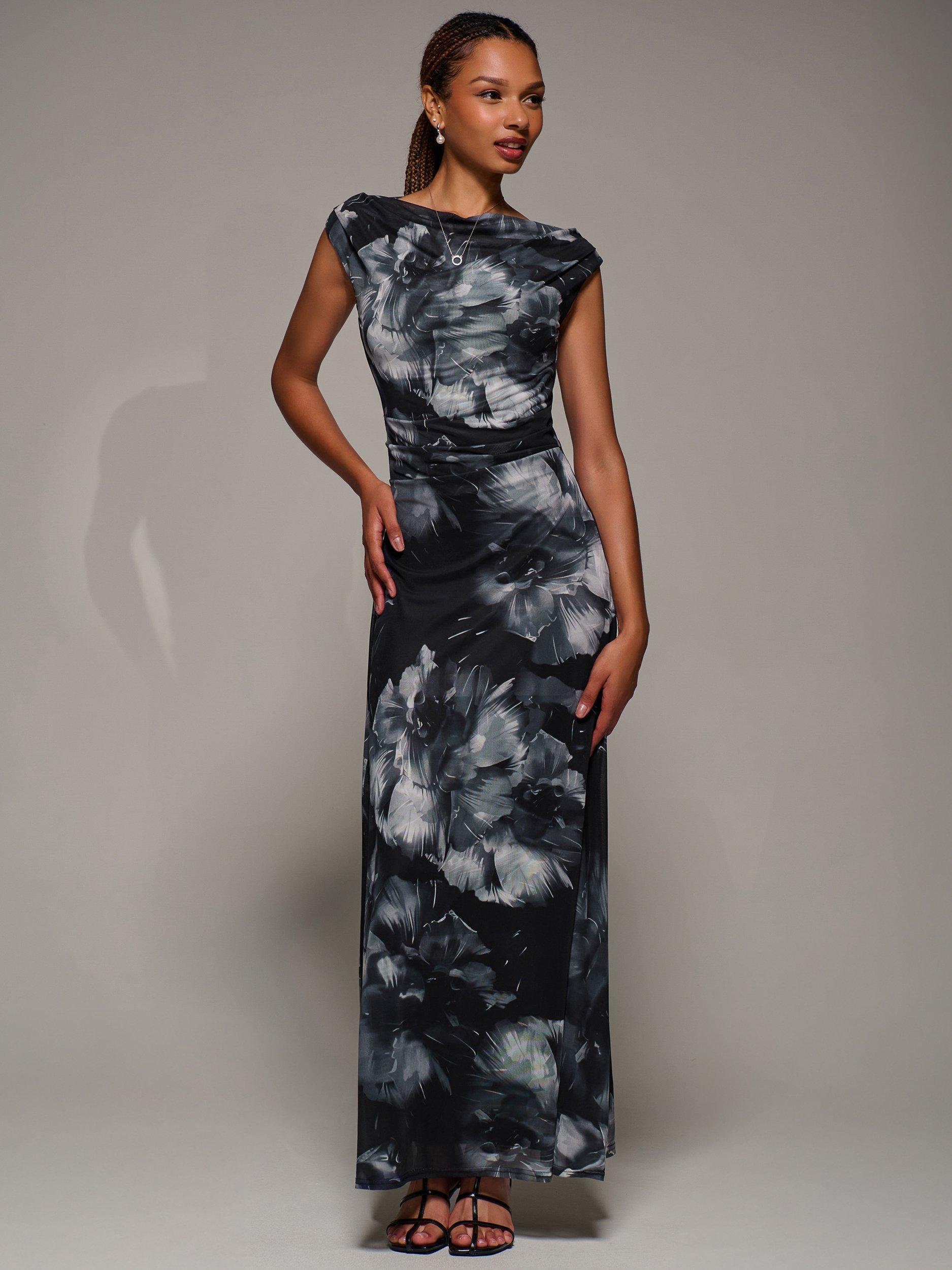 Product image 3 of 6, which shows Jolie Moi Abstract Multiway Mesh Maxi Dress, Black Abstract, 8