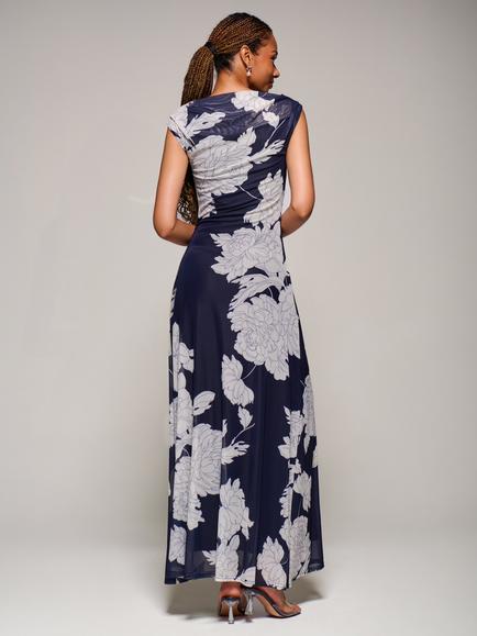Jolie Moi Floral Multiway Mesh Maxi Dress, Navy Floral - view 2, Navy Floral