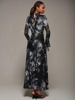 Jolie Moi Abstract Ruffle Mesh Maxi Dress, Black Abstract - view 2, Black Abstract