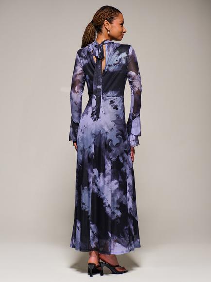 Jolie Moi Ruffle Mesh Maxi Dress - view 2, Purple Abstract