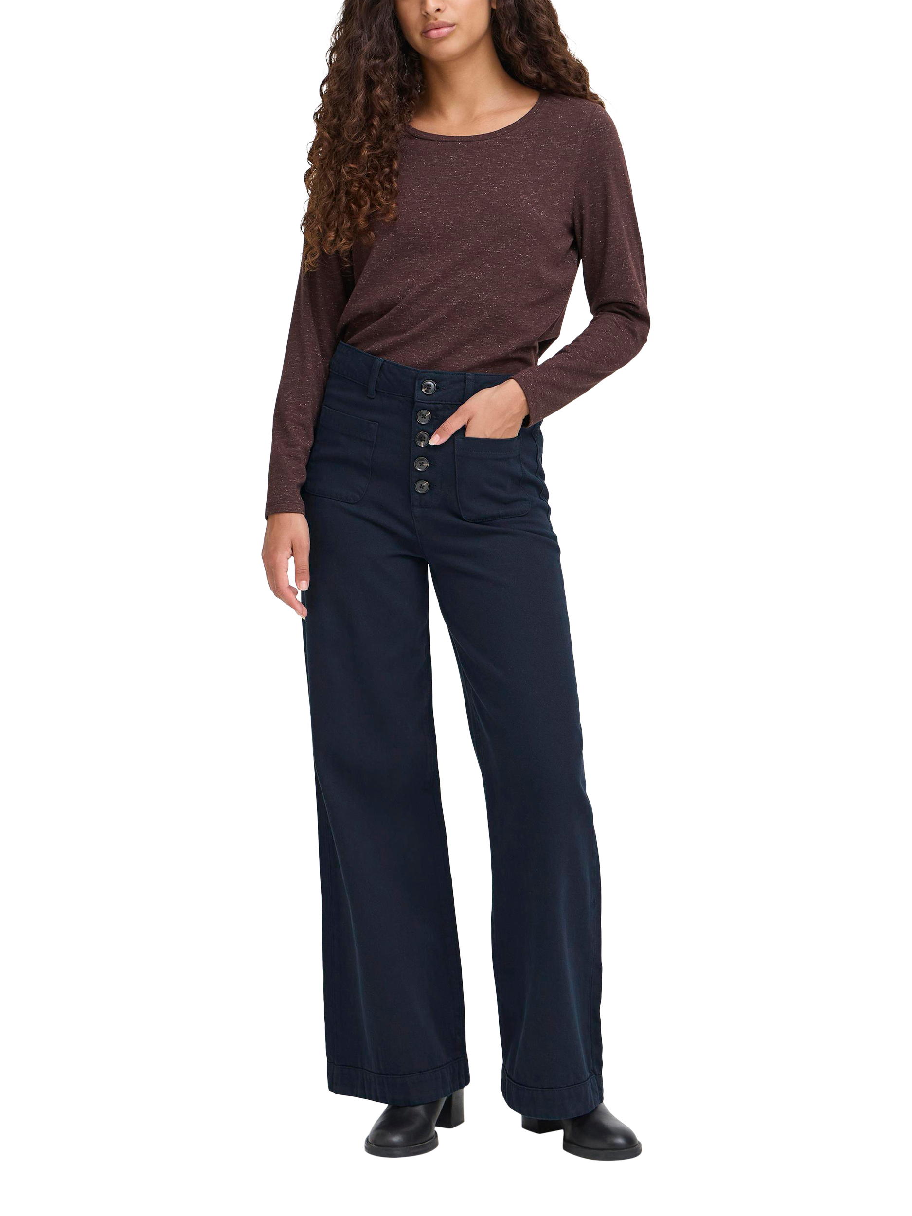 Product image 3 of 7, which shows ICHI Hezano Wide Leg Jeans, Dark Navy, 25R