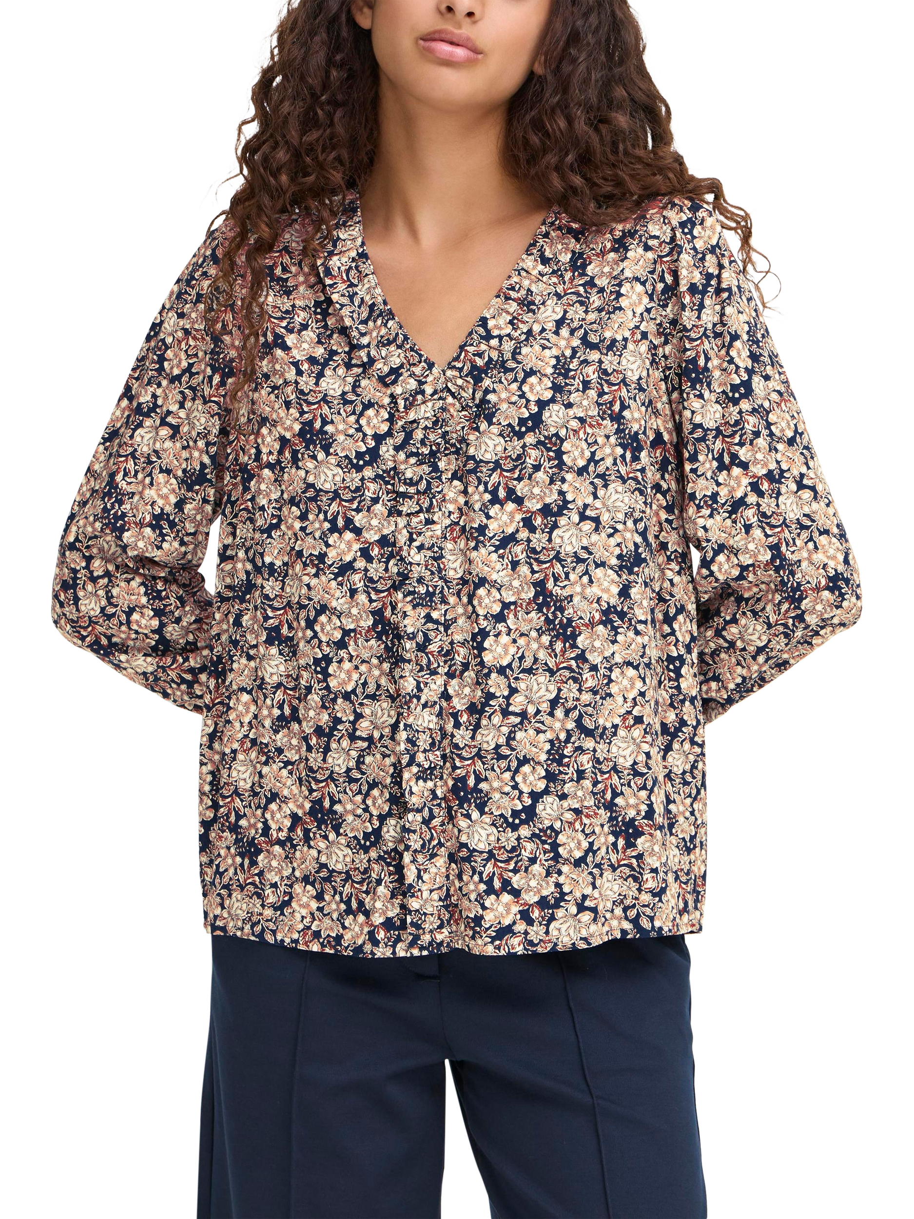 Product image 1 of 7, which shows ICHI Vera Floral Blouse, Vintage Blue, 8