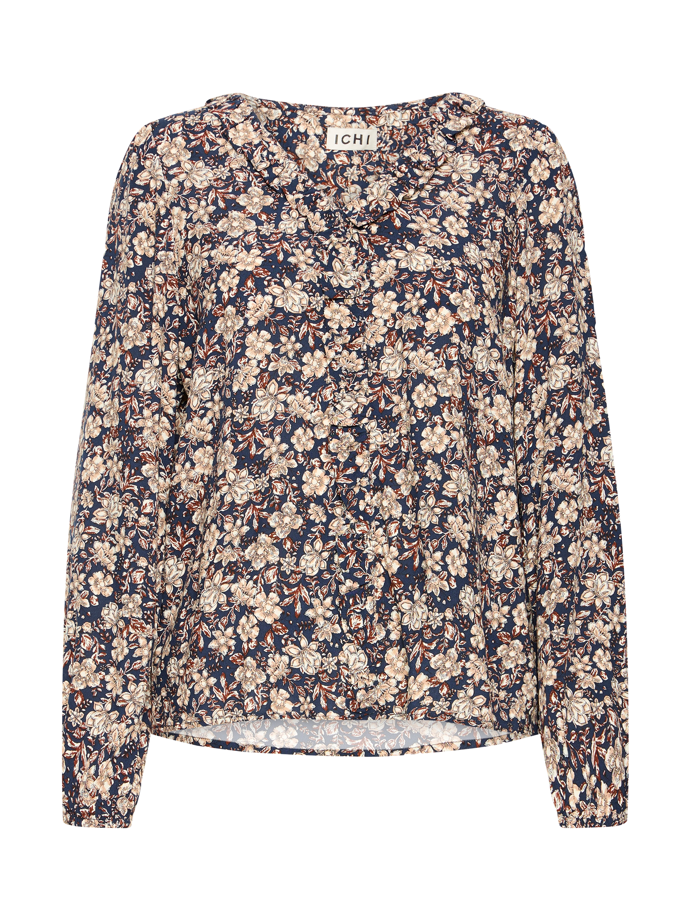 Product image 5 of 7, which shows ICHI Vera Floral Blouse, Vintage Blue, 8