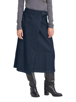 ICHI Denim Wrap Midi Skirt, Authentic Blue, Authentic Blue