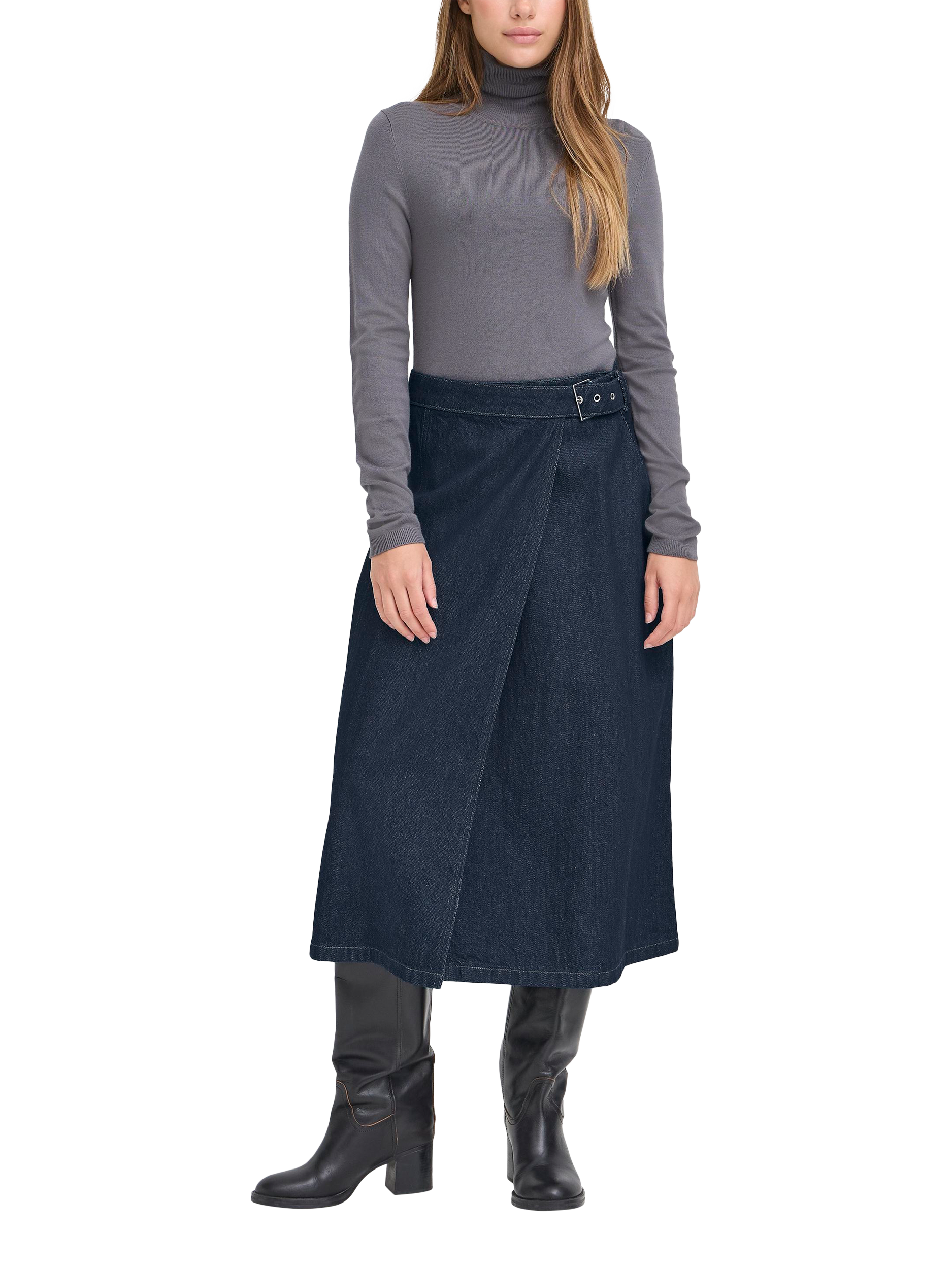 Product image 3 of 7, which shows ICHI Denim Wrap Midi Skirt, Authentic Blue, 8